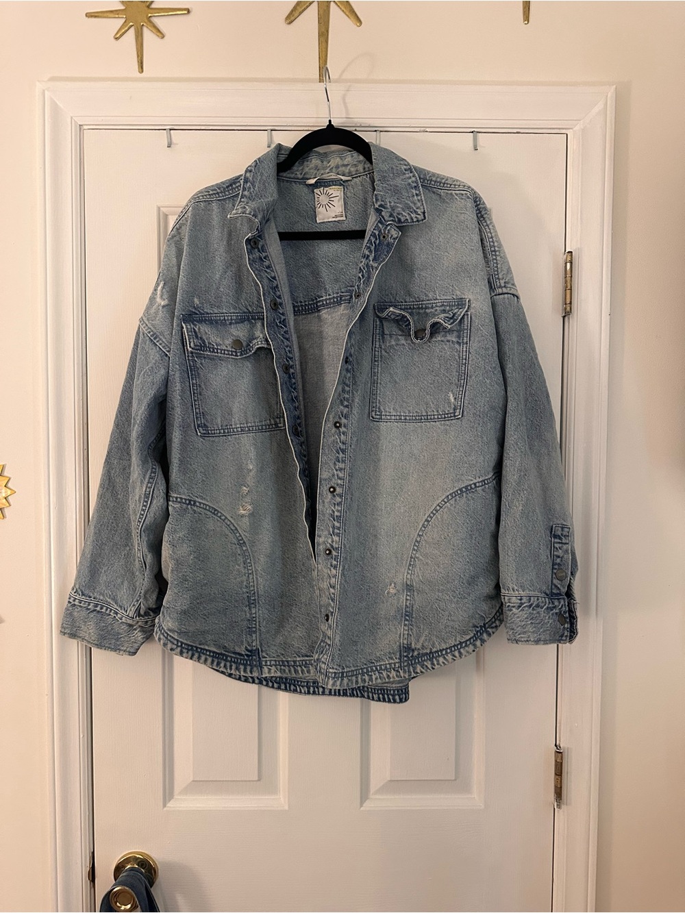 aerie Light Blue Oversized Distressed Denim Jacket